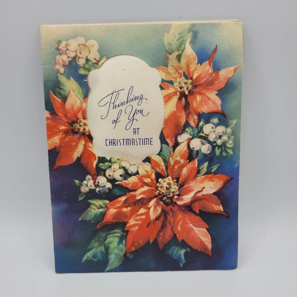 Vintage Doehla Fine Arts Christmas Card Poinsettia‎ Thinking of You USA